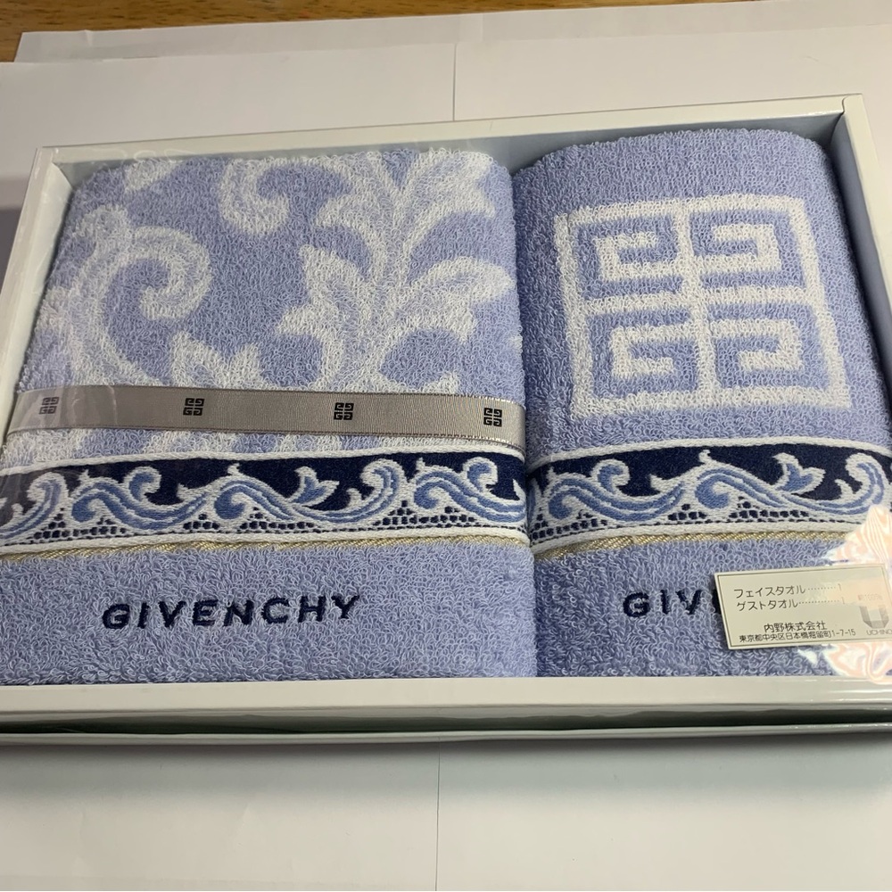 Givenchy Light Blue and White Bath Hand Towels with Elegant Jacquard Design